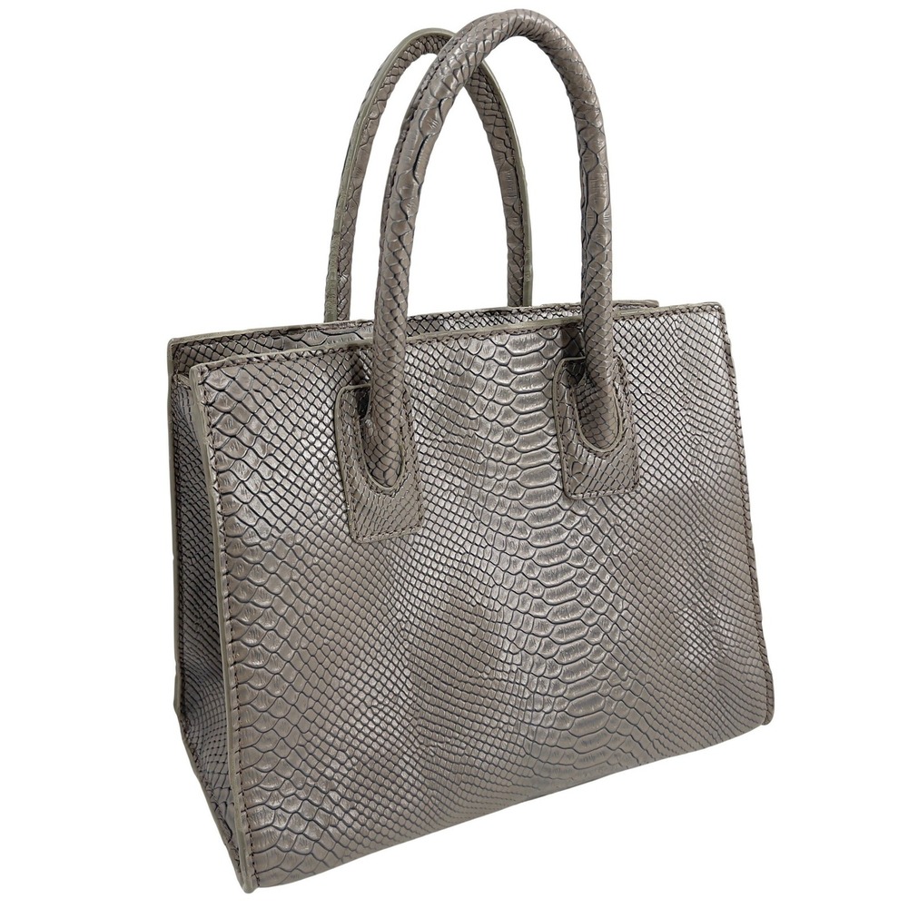 Neiman Marcus Grey Snakeskin‎ Embossed Tote Bag Gold Hardware Structured Satchel